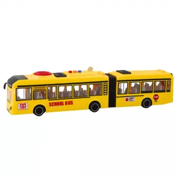 LEAN TOYS Articulated School Bus su atsidarančiomis durimis, šviesomis ir garsais, geltonas, 1:16 mastelis