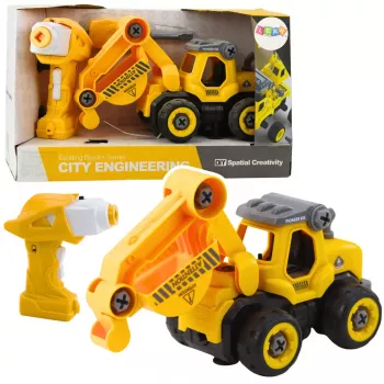 LEAN TOYS nuotoliniu valdymu varžtų suktuvas RC ekskavatorius geltonas 2in1