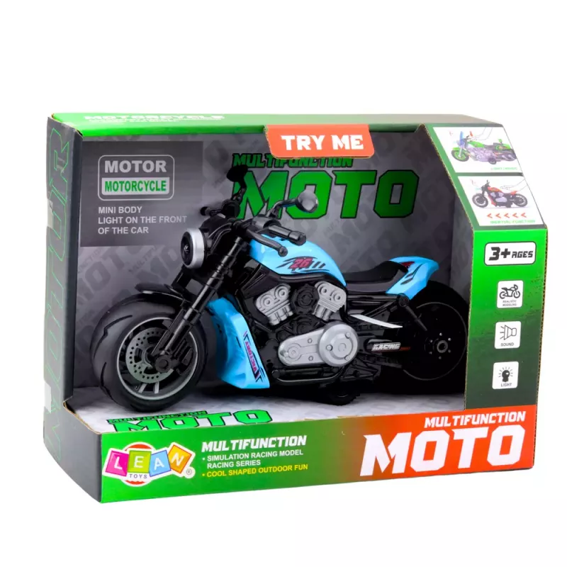 LEAN TOYS elektrinis motociklas su variklio garsais, LED šviesomis ir garsais, mėlynas