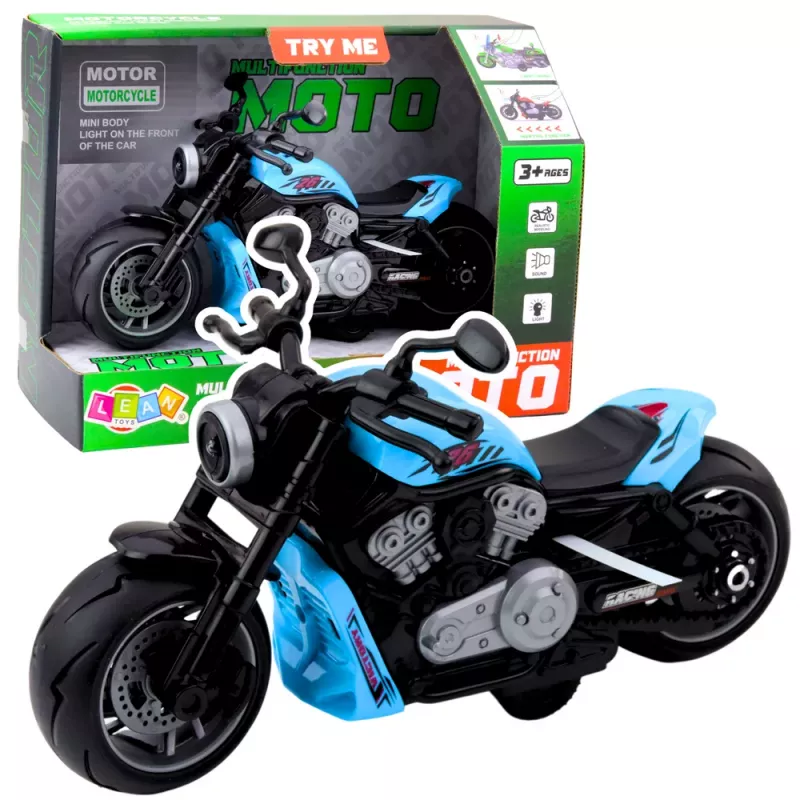 LEAN TOYS elektrinis motociklas su variklio garsais, LED šviesomis ir garsais, mėlynas