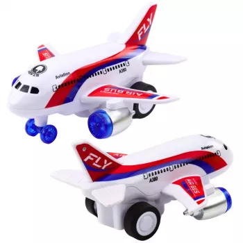 LEAN TOYS Battery Operated Passenger Plane su šviesomis, garsais ir automatiniu vairavimu