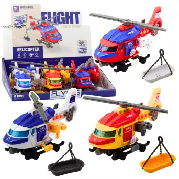 LEAN TOYS Gelbėjimo sraigtasparnis su neštuvais, kabliu, gerve, važiavimu, šviesomis, garsais, mišinys