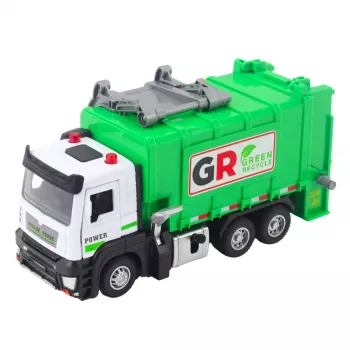 LEAN TOYS Šiukšliavežis su Varikliu, 4 Šiukšliadėžėmis, Šviesomis ir Garsais, Žalias