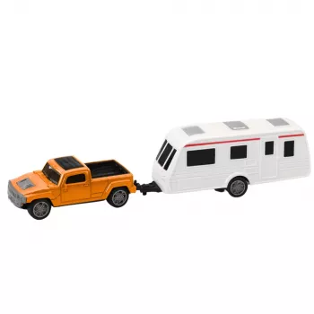 LEAN TOYS Metalinis automobilis su kemperio priekaba Oranžinis