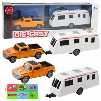 LEAN TOYS Metalinis automobilis su kemperio priekaba Oranžinis