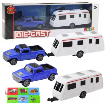 LEAN TOYS Metalinis automobilis su kemperio priekaba – mėlynas