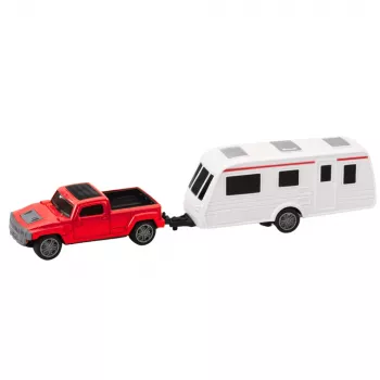 LEAN TOYS Metalinis automobilis su kemperio priekaba Raudonas