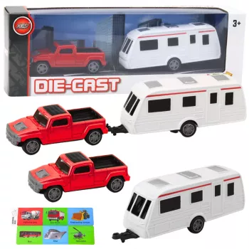 LEAN TOYS Metalinis automobilis su kemperio priekaba Raudonas