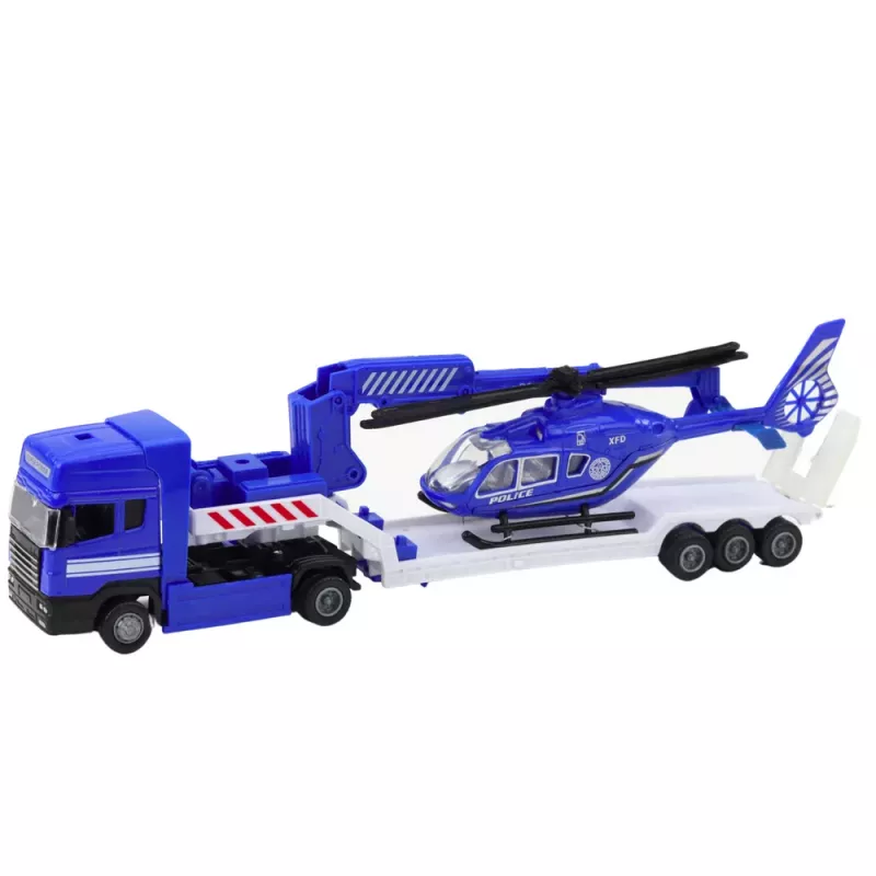LEAN TOYS Policijos gelbėjimo automobilis, valtis, sunkvežimis, sraigtasparnis mėlynas rinkinys
