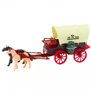 LEAN TOYS Vakarų kaubojų rinkinys su vežimu, arkliais ir palmėmis