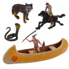 LEAN TOYS Indėnų figūrėlių rinkinys Kaimas su baidare ir totemu