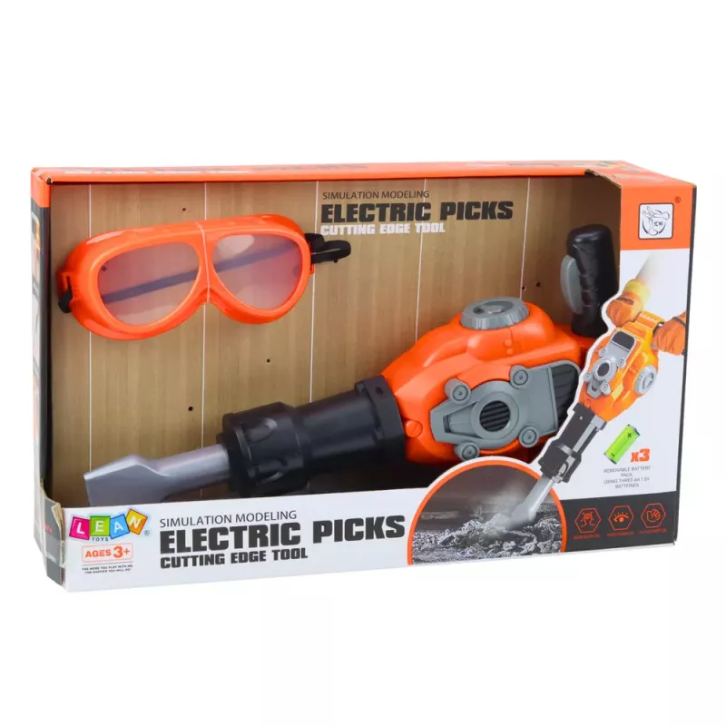 LEAN TOYS Handyman Set Pneumatinis Plaktukas su Akiniais Oranžinis