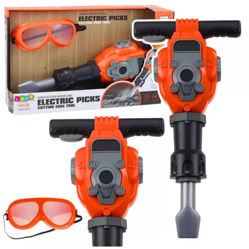 LEAN TOYS Handyman Set Pneumatinis Plaktukas su Akiniais Oranžinis