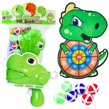 LEAN TOYS Dinozaurų taikinių šaudymo žaidimas su siurbline šautuvu ir 12 minkštų kamuoliukų