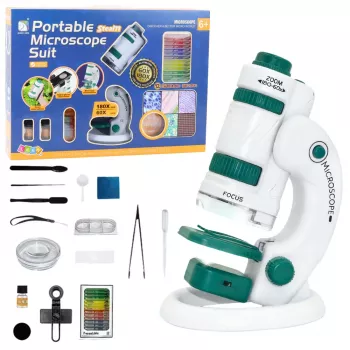 LEAN TOYS Nešiojamasis edukacinis mikroskopas vaikams 2 in 1 60X/180X su priedais