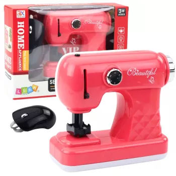 LEAN TOYS Žaislinė siuvimo mašinėlė su pele vaikams šviesiai rožinė