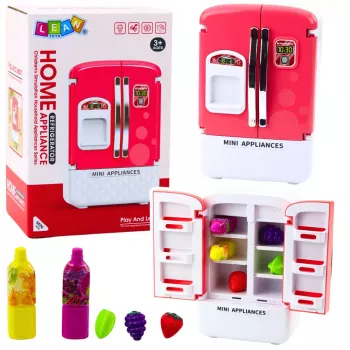 LEAN TOYS Žaislinis šaldytuvas vaikams su vaisių sultimis, šviesomis ir garsais, rožinis