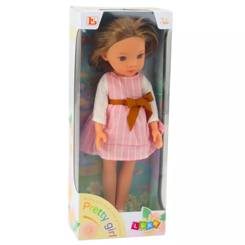 LEAN TOYS Steffi Love lėlė rožine suknele su kaspinu, ilgais rudais plaukais, 29 cm