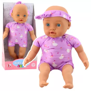 LEAN TOYS Baby Doll in Purple Bodysuit Soft Belly Headband with Bow 31 cm