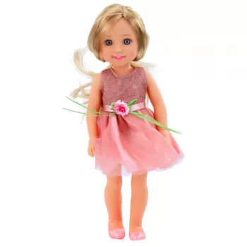 LEAN TOYS Lėlė su suknele ir kaspinu, ilgais plaukais, rožinė, šukomis, 38 cm