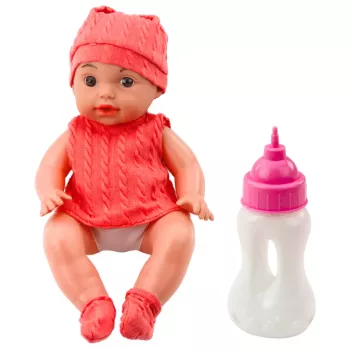 LEAN TOYS Baby Doll With Feeding Bottle Pink Outfit Sounds 30cm