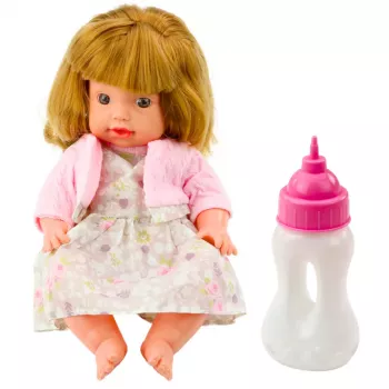 LEAN TOYS Baby Doll With Feeding Bottle Dress Powder Pink Sounds 30cm