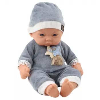 LEAN TOYS Baby Doll in Gray Pajamas with Stars Hat