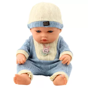 LEAN TOYS Baby Doll in Blue Knitted Outfit with Cap