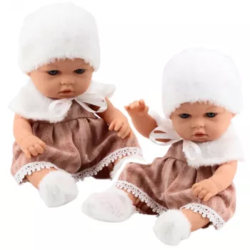 LEAN TOYS Baby Doll Beige Dress Hat Collar Socks