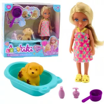 LEAN TOYS Lėlės šuns vonios rinkinys su dušu ir aksesuarais