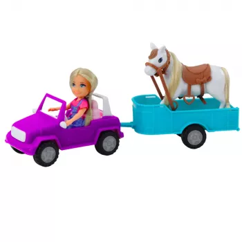 LEAN TOYS Ankiki Doll Set Convertible Car with Trailer and Horse