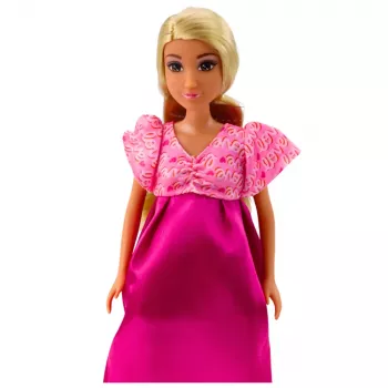 LEAN TOYS Anlily Pregnant Doll Pink Satin Dress Long Hair