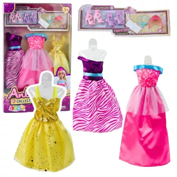 LEAN TOYS Anlily Lėlės Suknelių Rinkinys su Batais, Rankine, Karūnomis ir Aksesuarais – 8 vnt.
