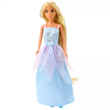 LEAN TOYS Anlily lėlė su baline suknele, ilgais plaukais, garbanojimo priemonėmis ir segtukais