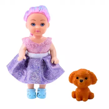 LEAN TOYS Mini Doll in Dress Double-decker Bed Dog Set