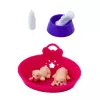 LEAN TOYS Mini lėlės rinkinys su dviem šuniukais, lova, dubenėliu ir buteliuku