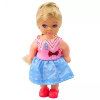 LEAN TOYS Mini Doll Set su dviem šunimis, lova, maisto dubenėliu