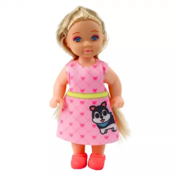 LEAN TOYS Mini Doll Set su šunimi, kačiuku, lova ir maisto dubenėliu