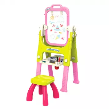 LEAN TOYS 5in1 Mokymosi lenta su kėdute, daugiafunkcė, rožinė