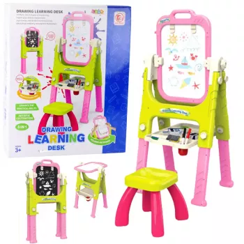 LEAN TOYS 5in1 Mokymosi lenta su kėdute, daugiafunkcė, rožinė