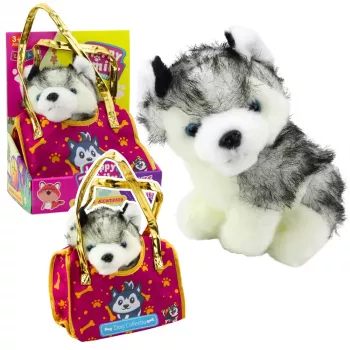 LEAN TOYS Husky Dog In A Bag Plush Mascot Cuddly Toy White Gray