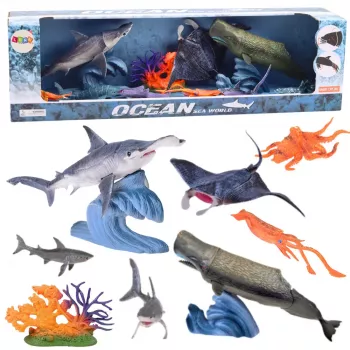 LEAN TOYS Jūros gyvūnų figūrėlių rinkinys su judančiais elementais – Rają
