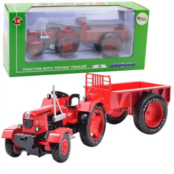 LEAN TOYS Metal Farm Tractor With Trailer Red 1:18