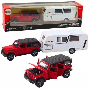 LEAN TOYS Visureigis su kemperiu, metalinis, su šviesomis ir garsu, raudonas, 1:32