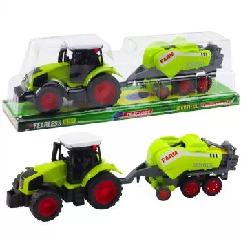 LEAN TOYS Traktoriaus ir šieno preso rinkinys (šieno presas, žalias)
