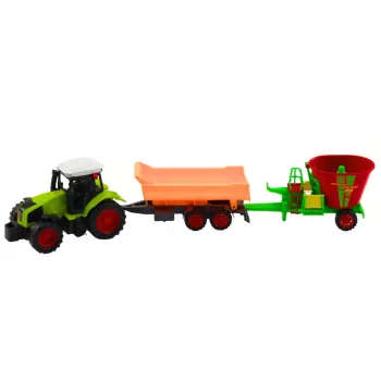 LEAN TOYS Žemės ūkio traktoriaus su priekaba ir savivarčiu komplektas