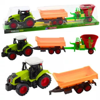 LEAN TOYS Žemės ūkio traktoriaus su priekaba ir savivarčiu komplektas