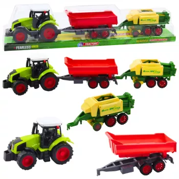 LEAN TOYS Žemės ūkio traktoriaus, priekabos ir preso rinkinys