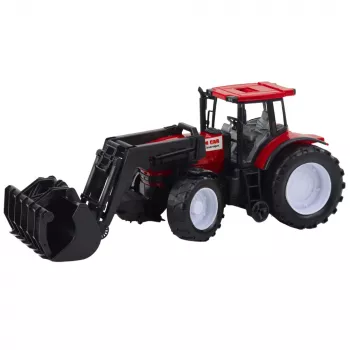 LEAN TOYS Traktorius su rankiniu griebtuvu, žemės ūkio technika, raudonas