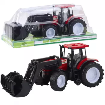 LEAN TOYS Traktorius su rankiniu griebtuvu, žemės ūkio technika, raudonas